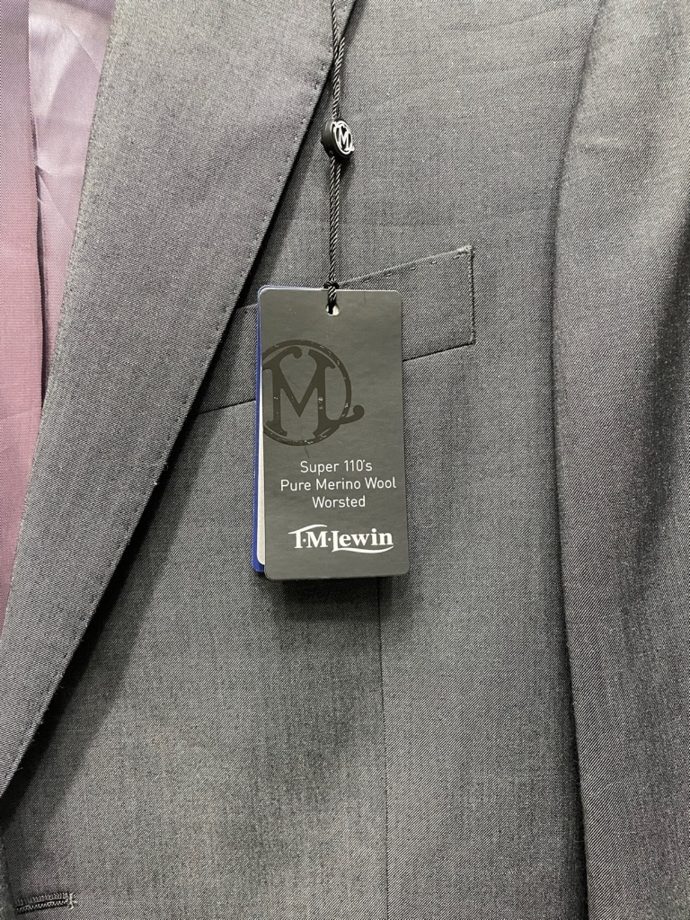 Men's Gray Two-Piece Merino Wool Suit - Classic Notch Lapel 36R 30W
